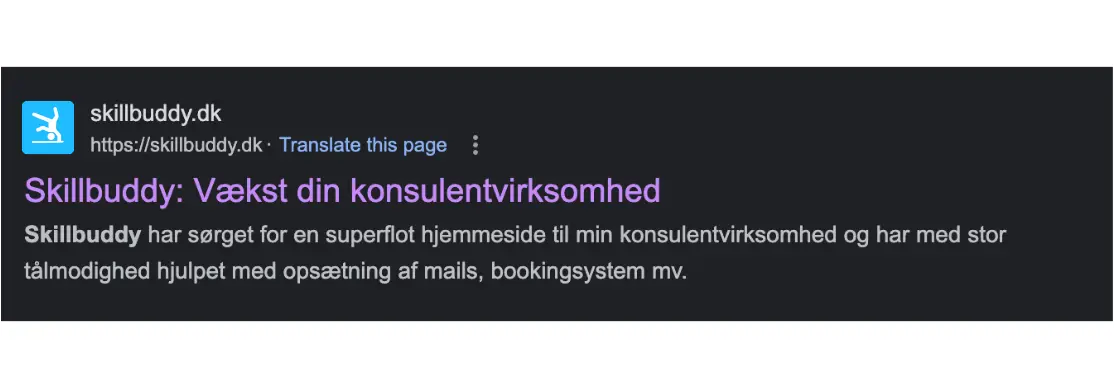 SERP eksempel af Skillbuddy på google
