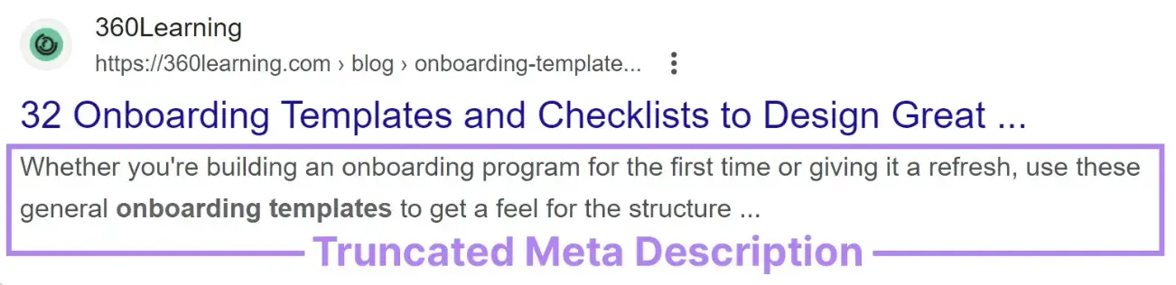 En meta beskrivelse, som er blevet afkortet i SERP