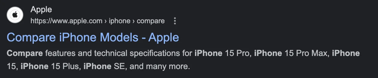 Apple meta beskrivelse eksempel på, hvordan de rammer potentielle kunders søgeintention