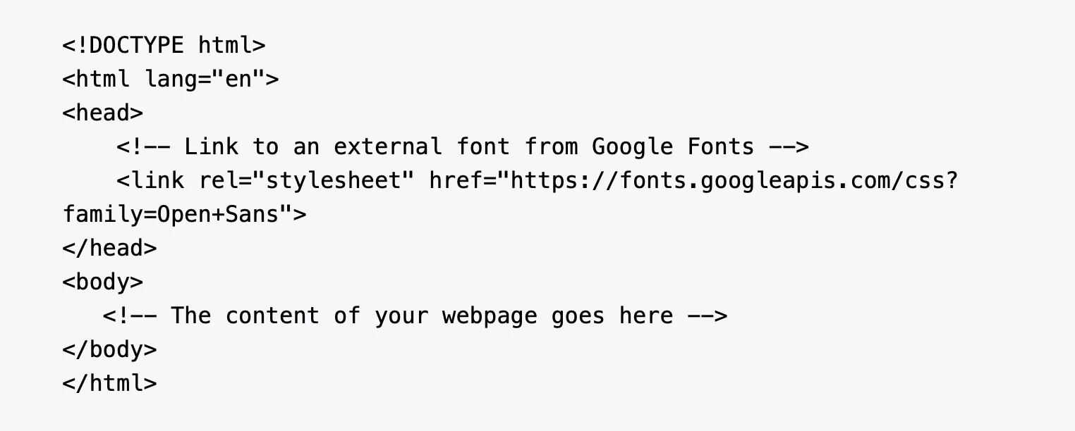 Koden til at linke eksterne skrifttyper fra google til ens professionelle hjemmesider