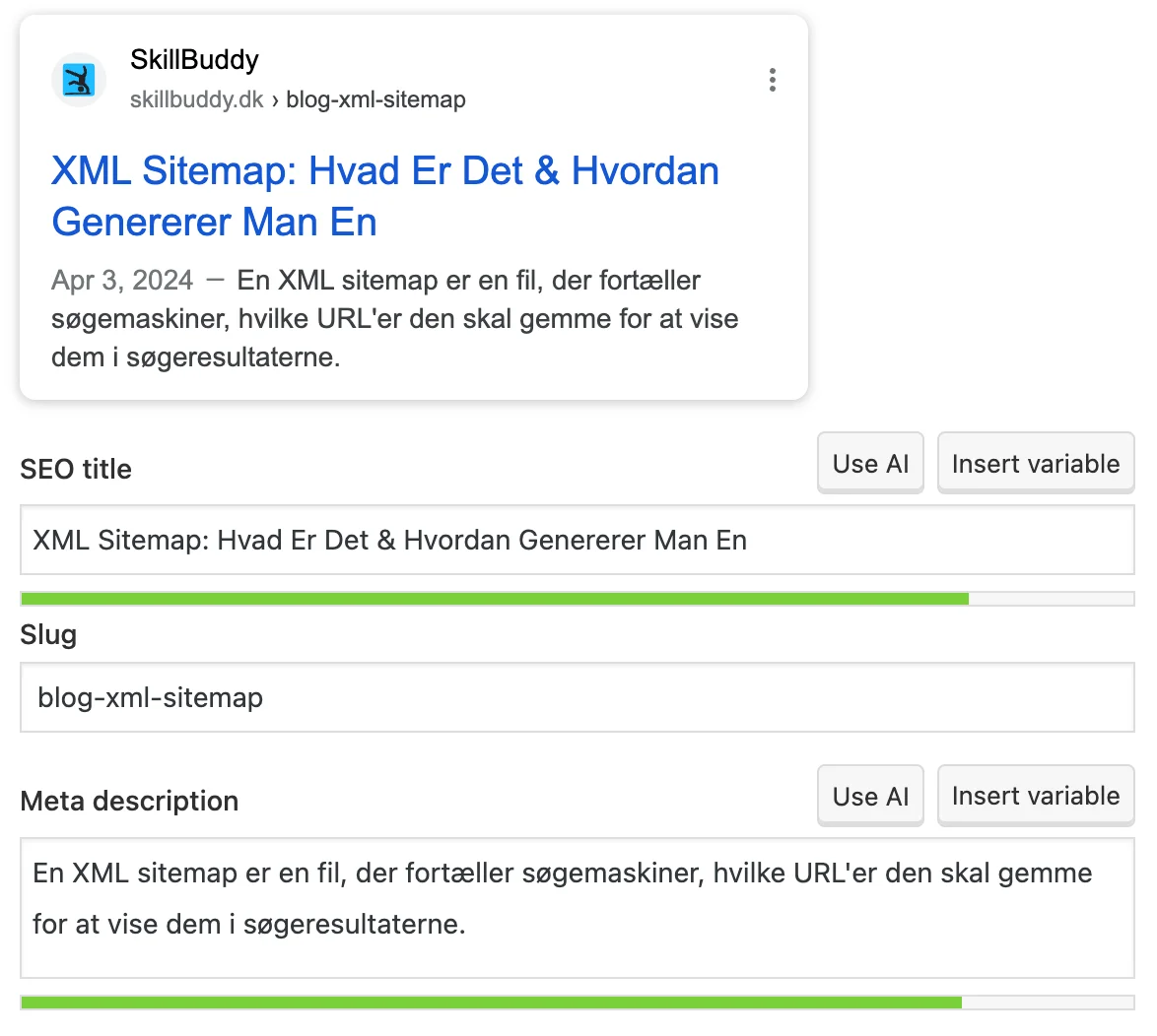 XML Sitemap meta beskrivelse fra Yoast SEO
