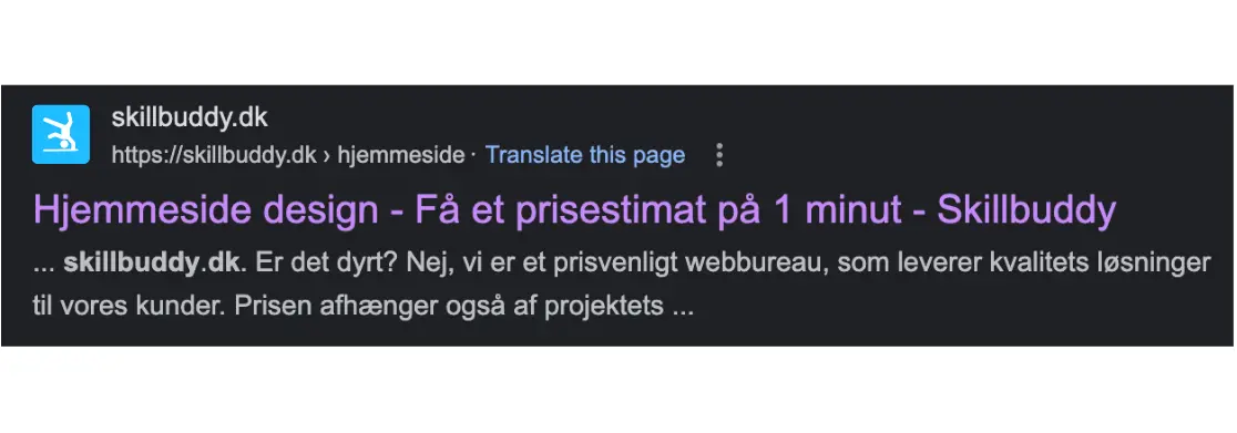 Fremvisning af meta beskrivelse på SERP i en SEO optimering guide