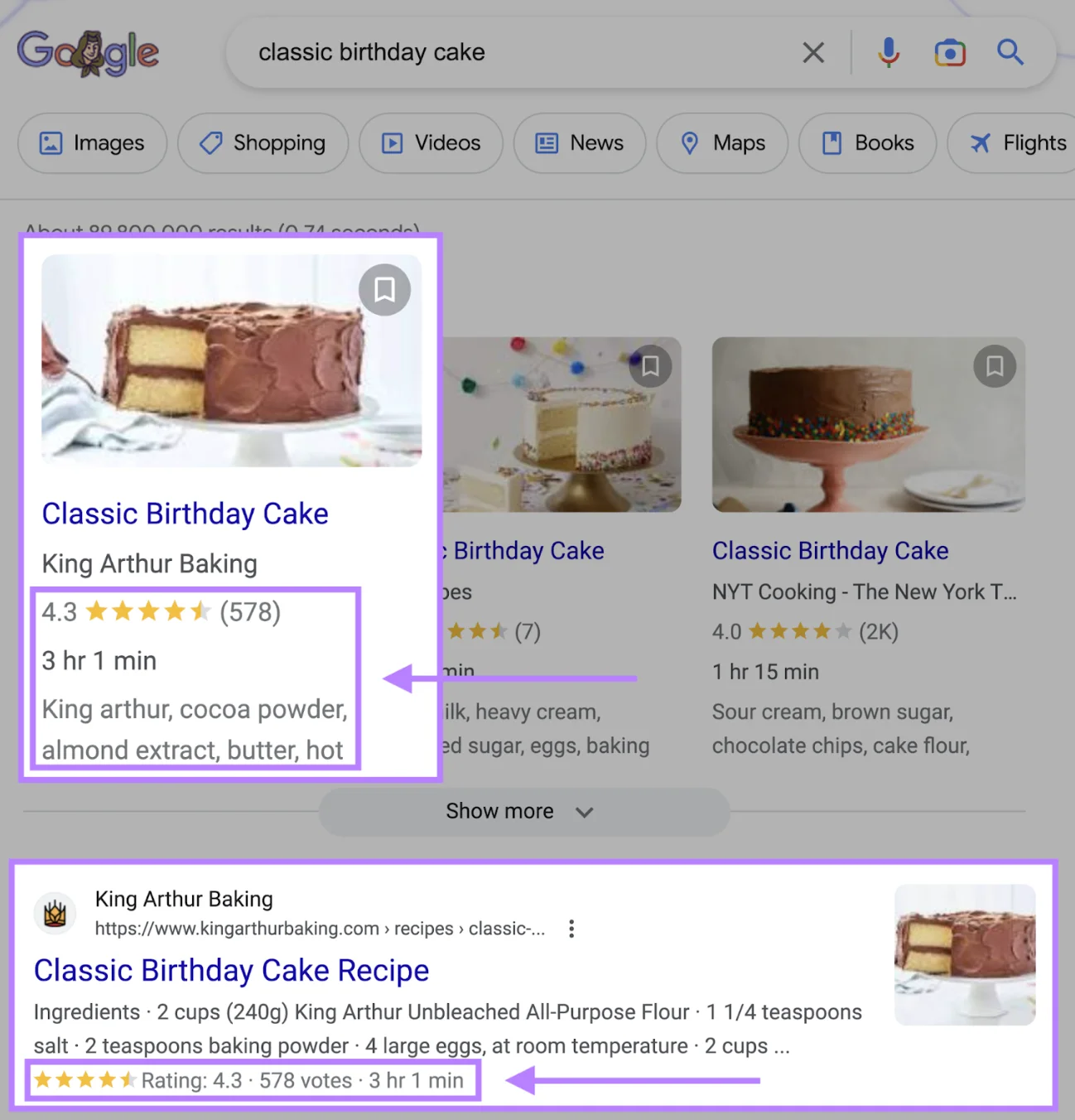 Schema Markup eksempel på SERP
