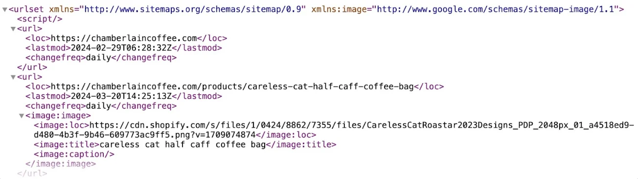 XML sitemap eksempel fra Skillbuddy
